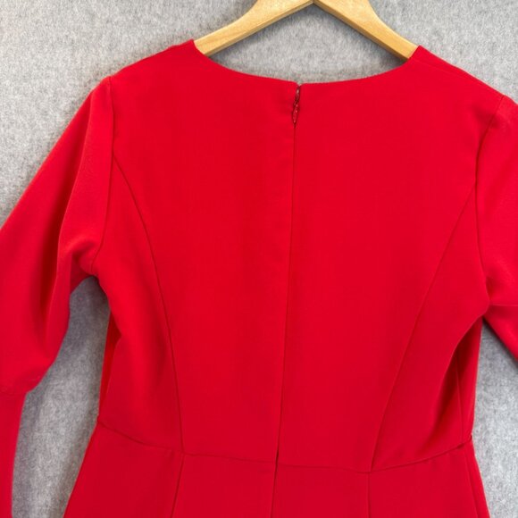 Ann Taylor Size 4 Petite Red Flare Dress Knee Length Office Date Bell Sleeves - Picture 9 of 16